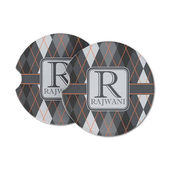 Custom Modern Chic Argyle Sandstone Car Coasters - Set of 2 (Personalized)