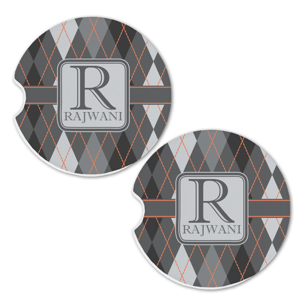 Modern Chic Argyle Sandstone Car Coasters - Set of 2