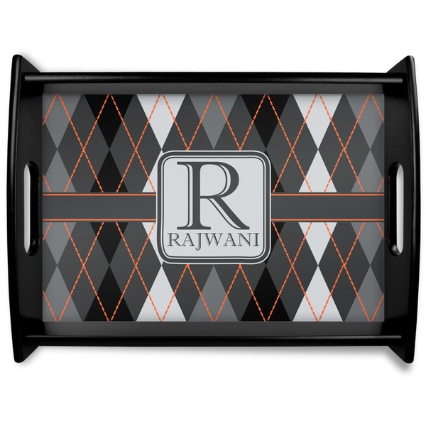 Custom Modern Chic Argyle Black Wooden Tray - Large (Personalized)