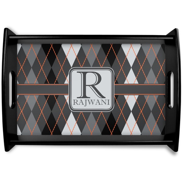 Custom Modern Chic Argyle Black Wooden Tray - Small (Personalized)
