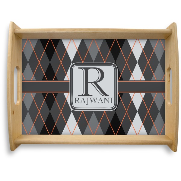 Custom Modern Chic Argyle Natural Wooden Tray - Large (Personalized)