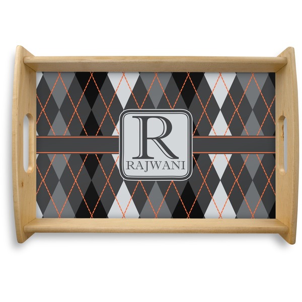 Custom Modern Chic Argyle Natural Wooden Tray - Small (Personalized)