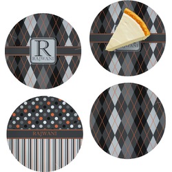 Modern Chic Argyle Set of 4 Glass Appetizer / Dessert Plate 8" (Personalized)