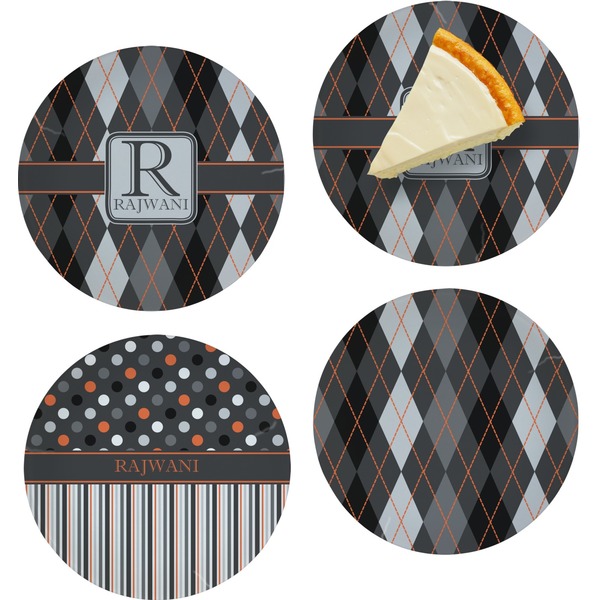 Custom Modern Chic Argyle Set of 4 Glass Appetizer / Dessert Plate 8" (Personalized)