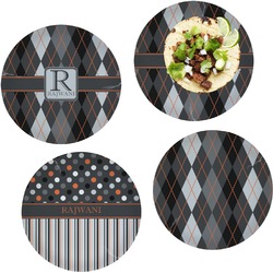 Modern Chic Argyle Set of 4 Glass Lunch / Dinner Plate 10" (Personalized)