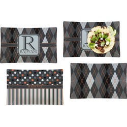 Modern Chic Argyle Set of 4 Glass Rectangular Lunch / Dinner Plate (Personalized)