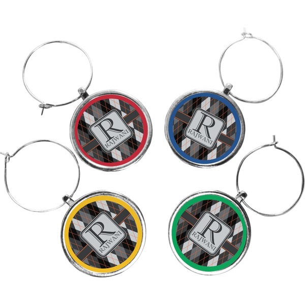 Custom Modern Chic Argyle Wine Charms (Set of 4) (Personalized)