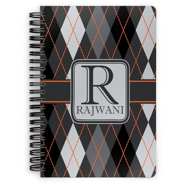 Custom Modern Chic Argyle Spiral Notebook - 7x10 w/ Name and Initial