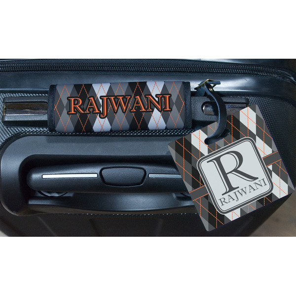 Modern Chic Argyle Square Luggage Tag & Handle Wrap - In Context