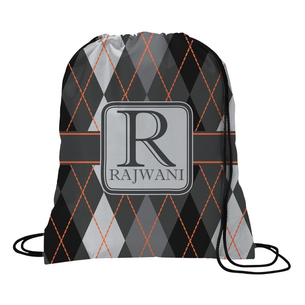 Custom Modern Chic Argyle Drawstring Backpack - Large (Personalized)