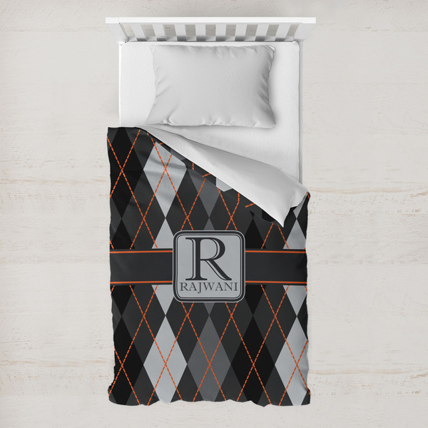 Custom Modern Chic Argyle Toddler Duvet Cover w/ Name and Initial