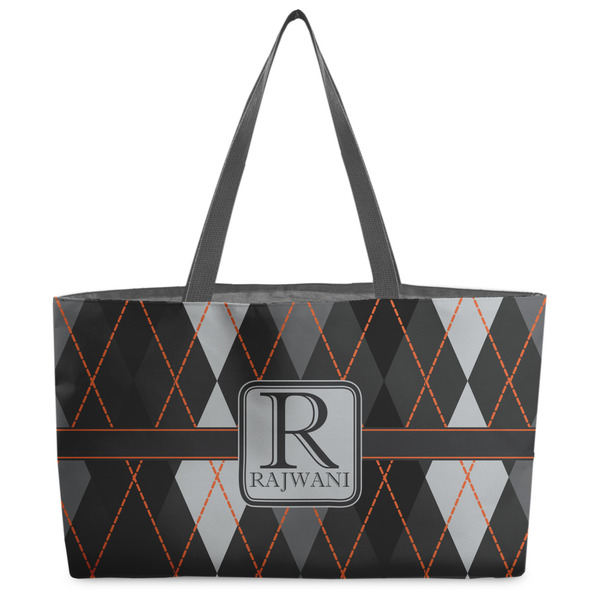 Custom Modern Chic Argyle Beach Totes Bag - w/ Black Handles (Personalized)