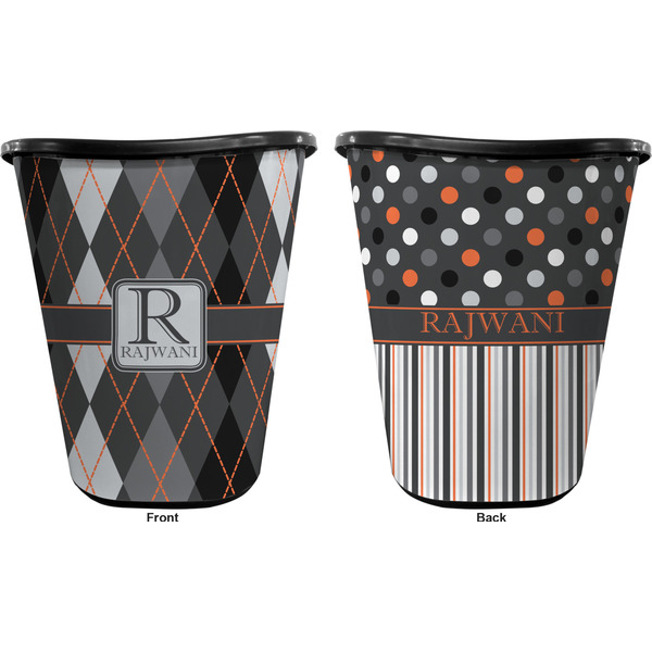 Modern Chic Argyle Trash Can Black - Front and Back - Apvl