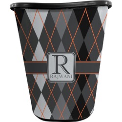 Modern Chic Argyle Waste Basket - Single Sided (Black) (Personalized)