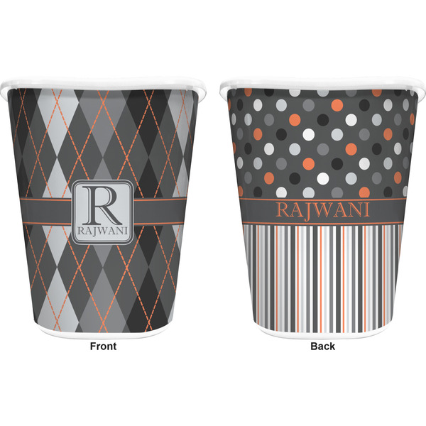 Modern Chic Argyle Trash Can White - Front and Back - Apvl