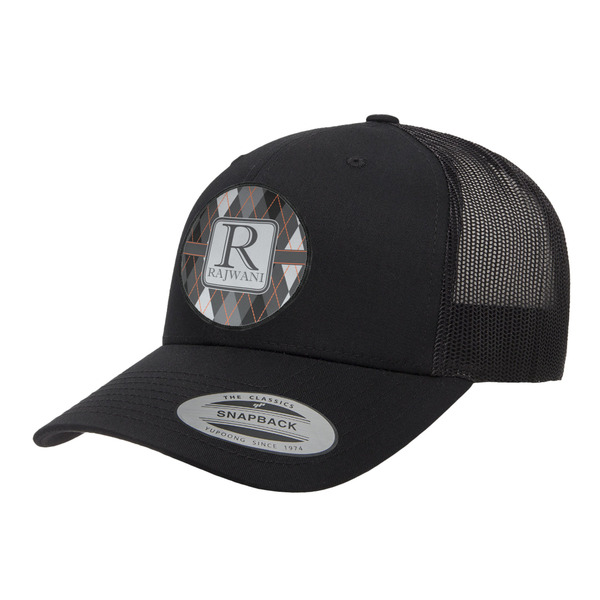 Custom Modern Chic Argyle Trucker Hat - Black (Personalized)