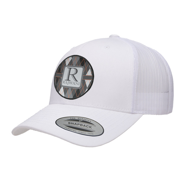 Custom Modern Chic Argyle Trucker Hat - White (Personalized)