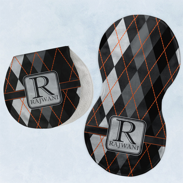 Custom Modern Chic Argyle Burp Pads - Velour - Set of 2 w/ Name and Initial