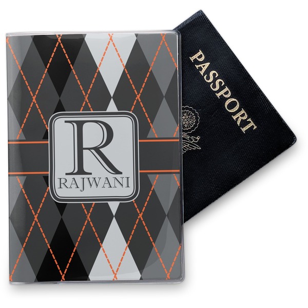 Custom Modern Chic Argyle Vinyl Passport Holder (Personalized)