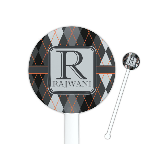 Custom Modern Chic Argyle 5.5" Round Plastic Stir Sticks - White - Single Sided (Personalized)