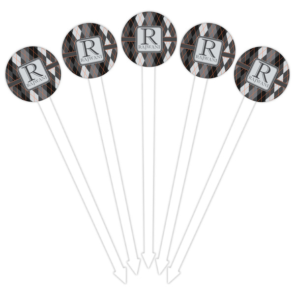 Modern Chic Argyle White Plastic 6" Food Pick - Round - Fan View