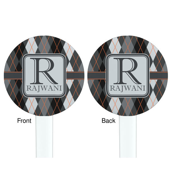 Modern Chic Argyle White Plastic 7" Stir Stick - Double Sided - Round - Front & Back