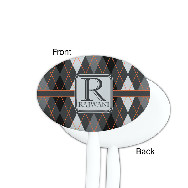 Modern Chic Argyle White Plastic 7" Stir Stick - Single Sided - Oval - Front & Back