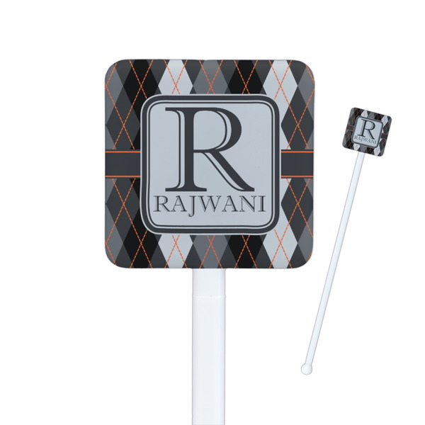 Custom Modern Chic Argyle Square Plastic Stir Sticks - Single Sided (Personalized)