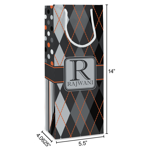 Modern Chic Argyle Wine Gift Bag - Dimensions