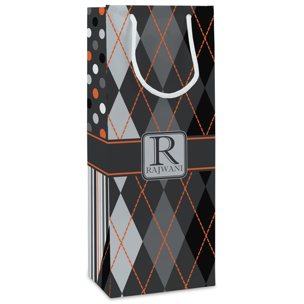 Custom Modern Chic Argyle Wine Gift Bags (Personalized)