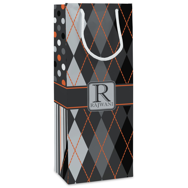 Custom Modern Chic Argyle Wine Gift Bags - Gloss (Personalized)