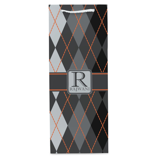 Modern Chic Argyle Wine Gift Bag - Matte - Front