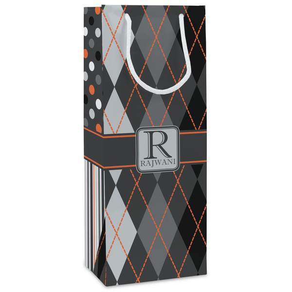 Custom Modern Chic Argyle Wine Gift Bags - Matte (Personalized)
