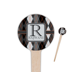 Modern Chic Argyle 4" Round Wooden Food Picks - Single Sided (Personalized)