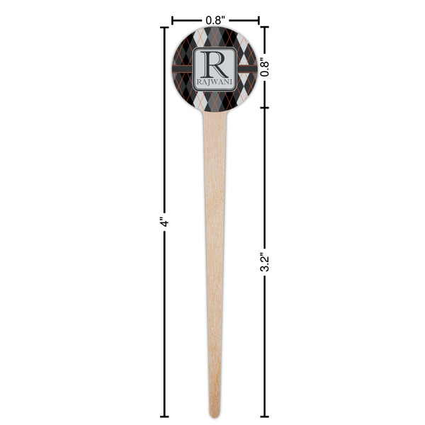 Modern Chic Argyle Wooden 4" Food Pick - Round - Dimensions