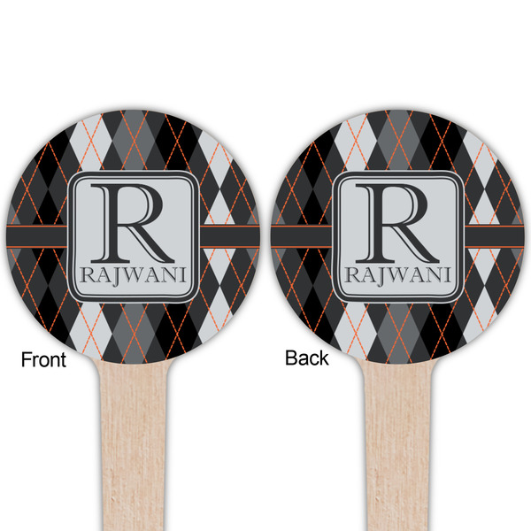 Modern Chic Argyle Wooden 4" Food Pick - Round - Double Sided - Front & Back