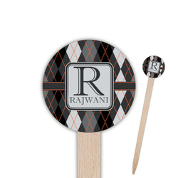 Modern Chic Argyle 6" Round Wooden Food Picks - Single Sided (Personalized)