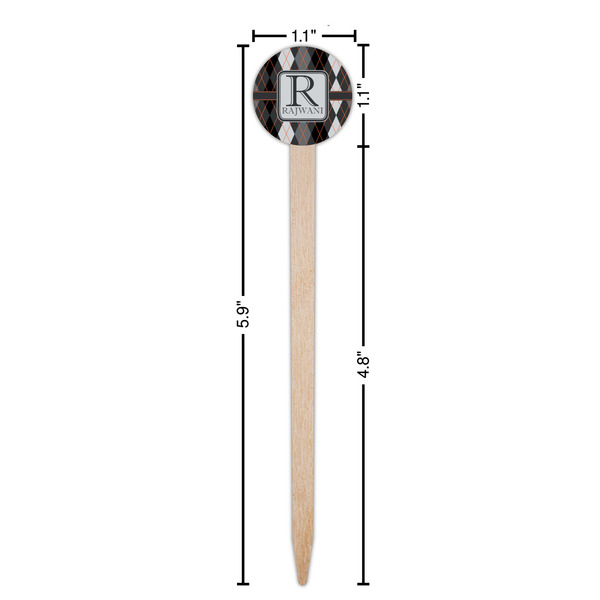 Modern Chic Argyle Wooden 6" Food Pick - Round - Dimensions