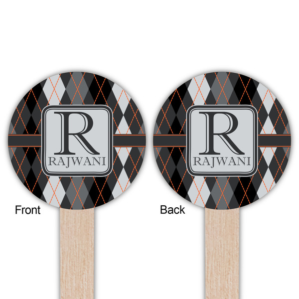Modern Chic Argyle Wooden 6" Food Pick - Round - Double Sided - Front & Back