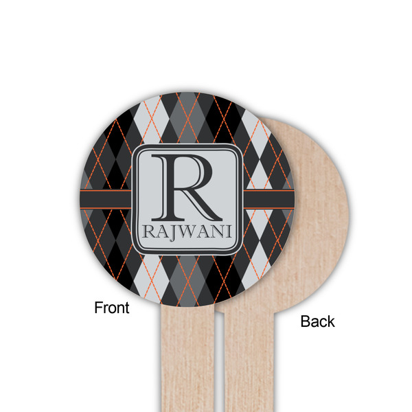 Modern Chic Argyle Wooden 6" Food Pick - Round - Single Sided - Front & Back