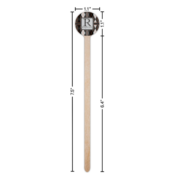 Modern Chic Argyle Wooden 7.5" Stir Stick - Round - Dimensions