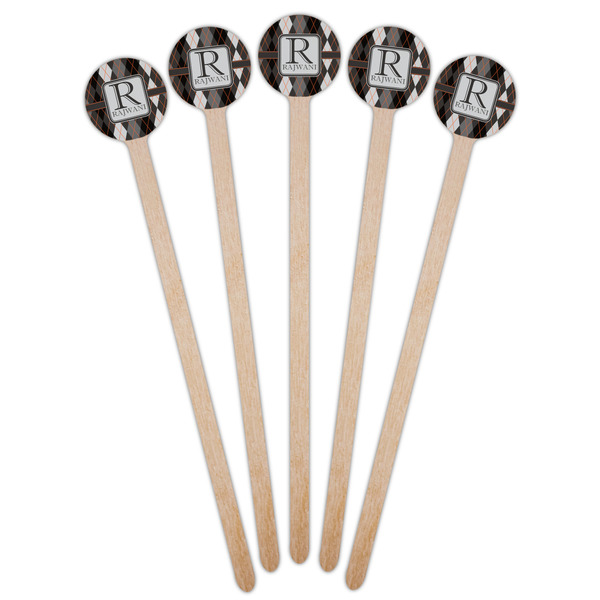 Modern Chic Argyle Wooden 7.5" Stir Stick - Round - Fan View