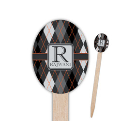 Modern Chic Argyle Oval Wooden Food Picks - Single Sided (Personalized)