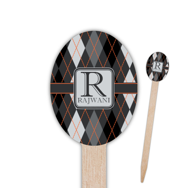 Custom Modern Chic Argyle Oval Wooden Food Picks (Personalized)