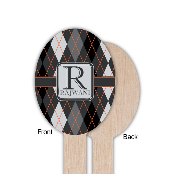 Modern Chic Argyle Wooden Food Pick - Oval - Single Sided - Front & Back