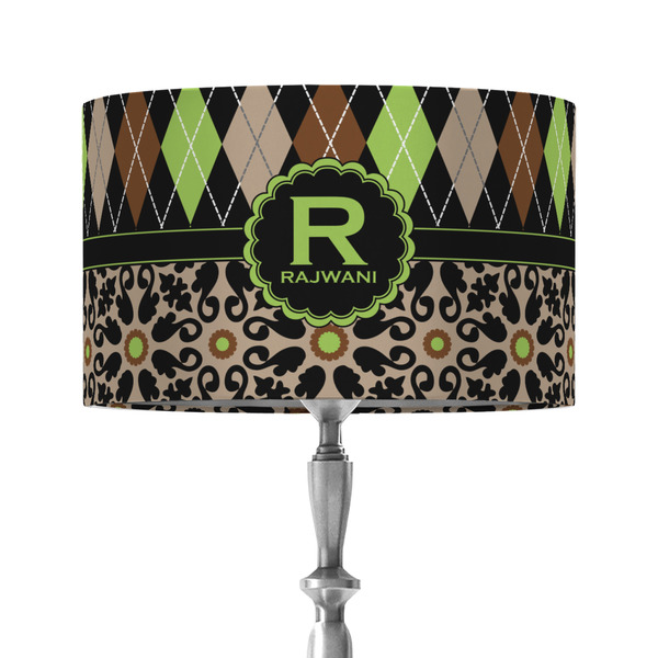 Argyle & Moroccan Mosaic 12" Drum Lampshade - ON STAND (Fabric)