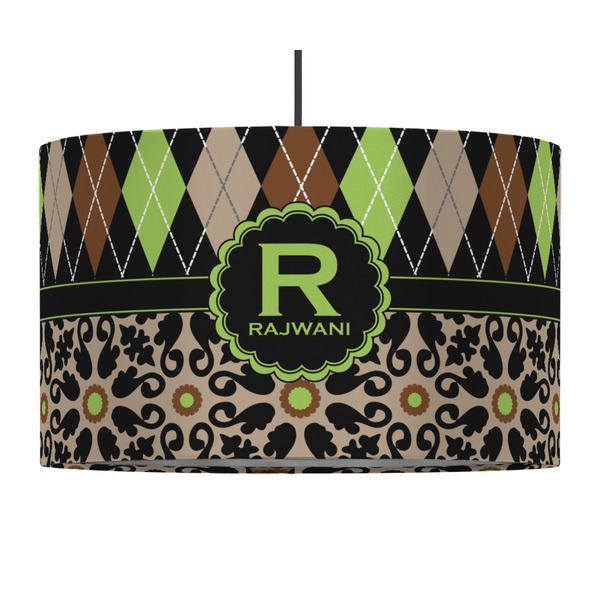 Custom Argyle & Moroccan Mosaic 12" Drum Pendant Lamp - Fabric (Personalized)