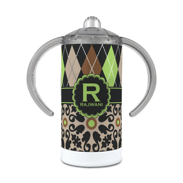 Custom Argyle & Moroccan Mosaic 12 oz Stainless Steel Sippy Cup (Personalized)