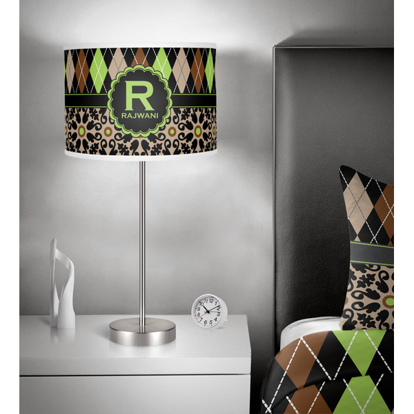 Argyle & Moroccan Mosaic 13 inch drum lamp shade - in room