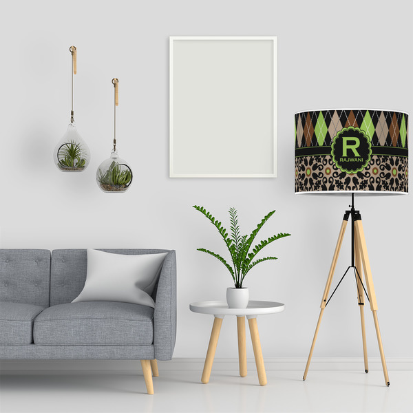 Argyle & Moroccan Mosaic 16" Drum Lampshade - LIFESTYLE